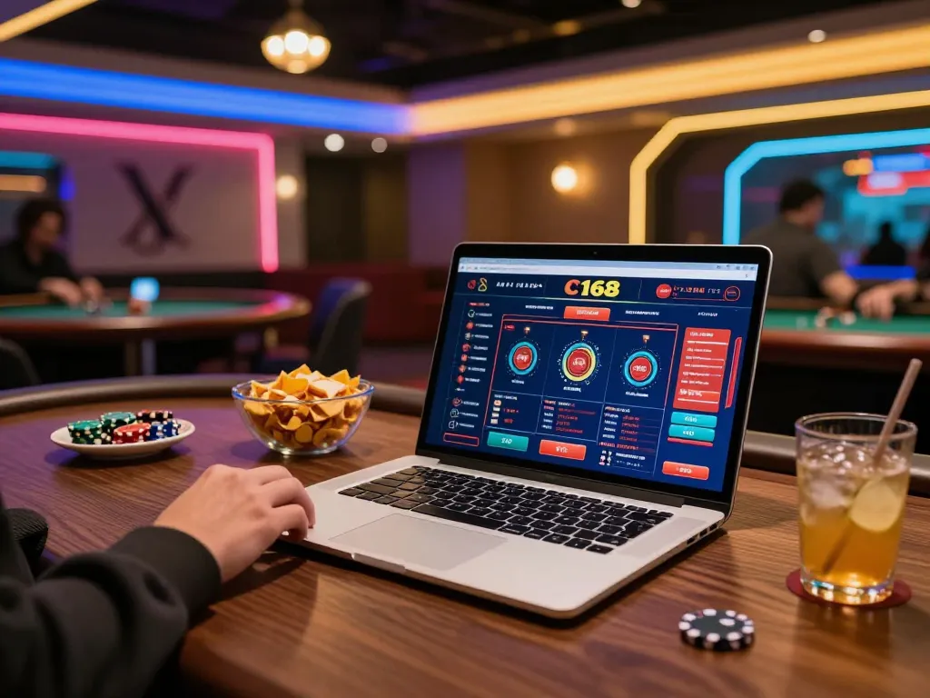 Engaging with the C168 online casino platform for winning betting strategies on a laptop.