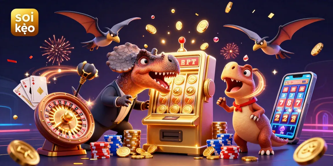 Experience thrilling soi kèo action as dinosaur characters engage in lively casino gameplay with jackpot wins.