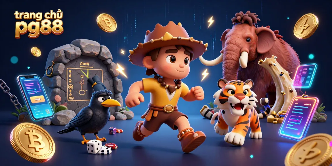 Engage in slots action at trang chủ pg88 with vibrant neon scenes in a prehistoric casino.