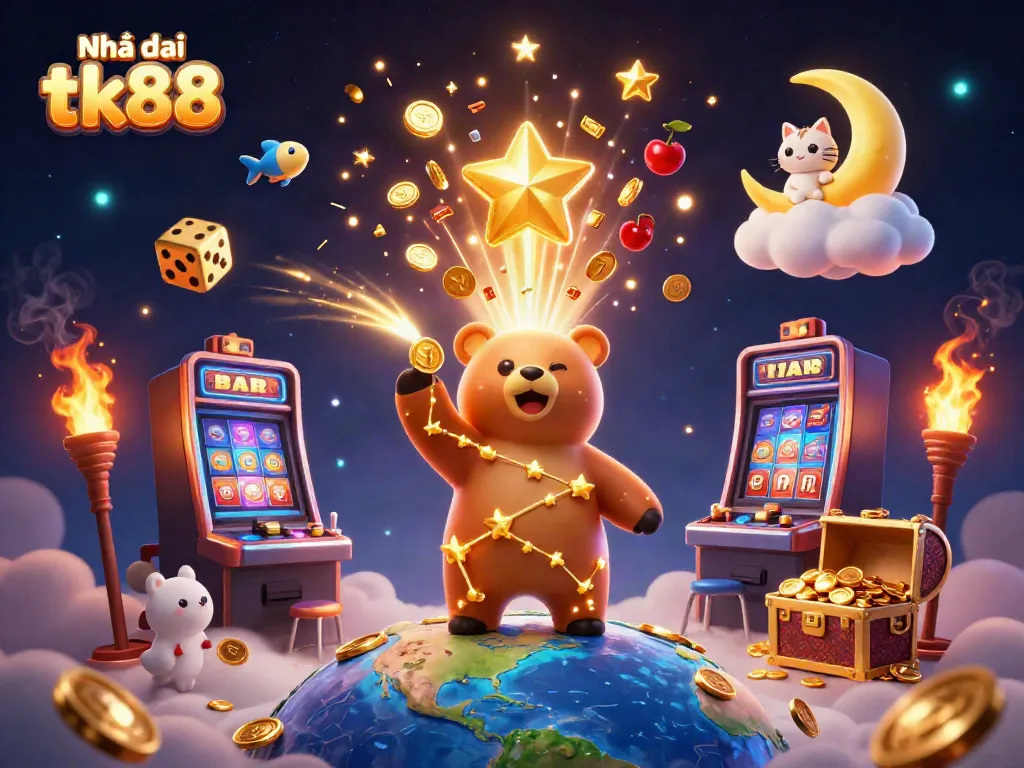 Experience the thrill of Nhà cái tk88 with an explosion of casino fun and vibrant characters in a cosmic setting.