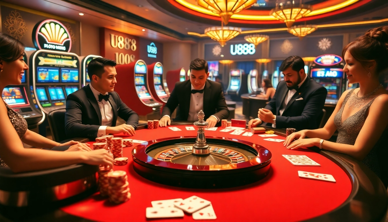 U888 casino table setup with poker chips and an engaging atmosphere for online gambling.