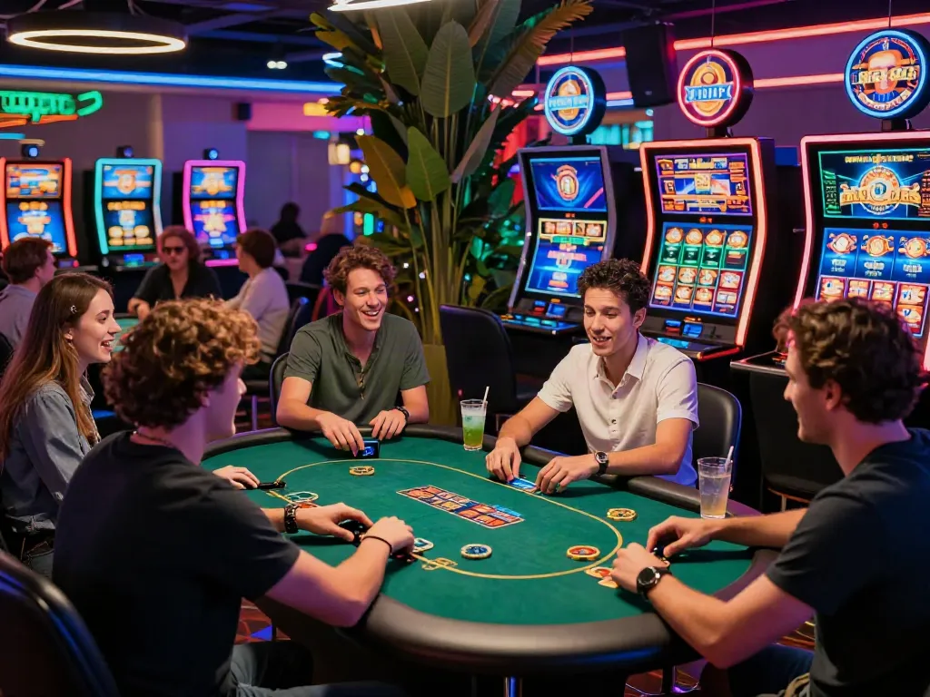 Exciting online gaming experience at du88, showcasing friends playing casino games in a vibrant digital environment.