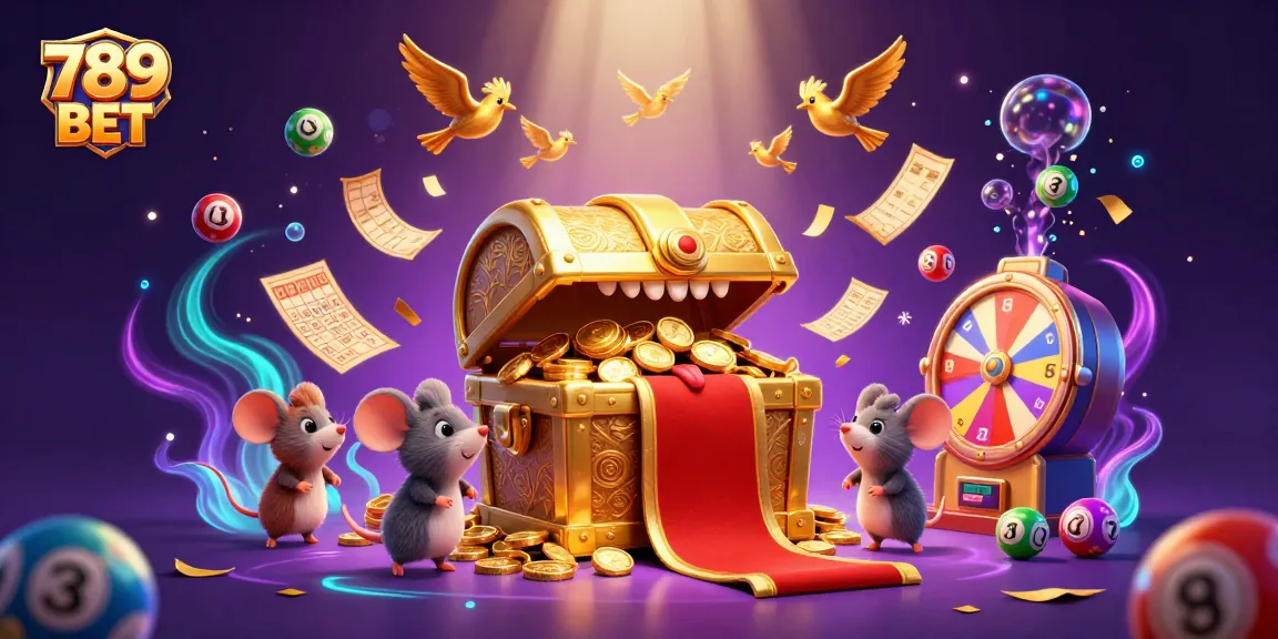 Engage with 789 BET in this vibrant scene full of numbered lottery balls and dynamic casino elements.