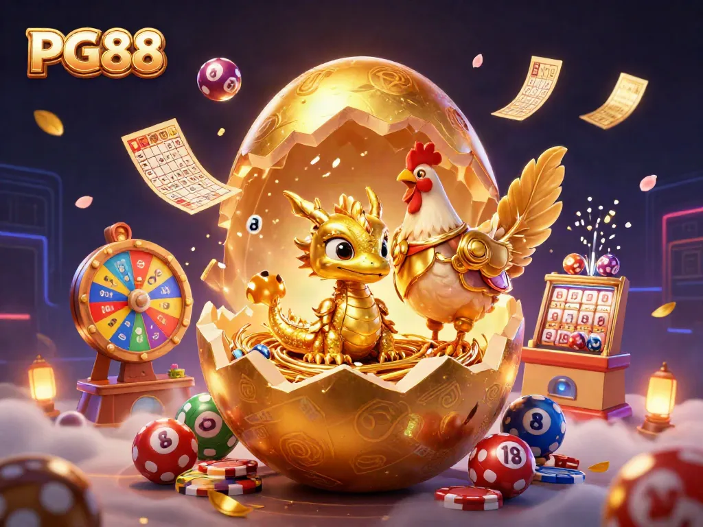 Engage in the thrilling antics of PG88 with a dragon and poker chips in a vibrant casino scene.