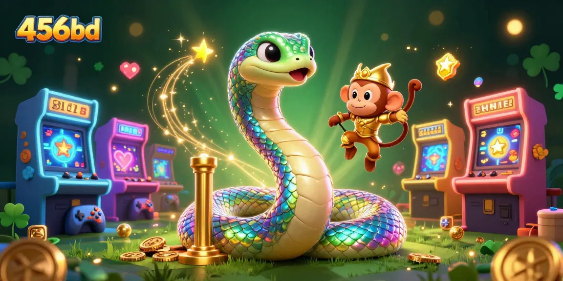 Experience thrilling gameplay with 456bd featuring a vibrant rainbow serpent and majestic monkey in this vibrant scene.