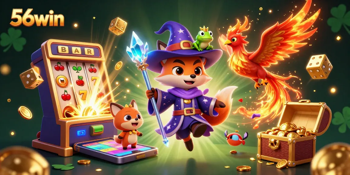 Experience thrilling jackpots and immersive gaming with 56win's enchanting promotional illustration.