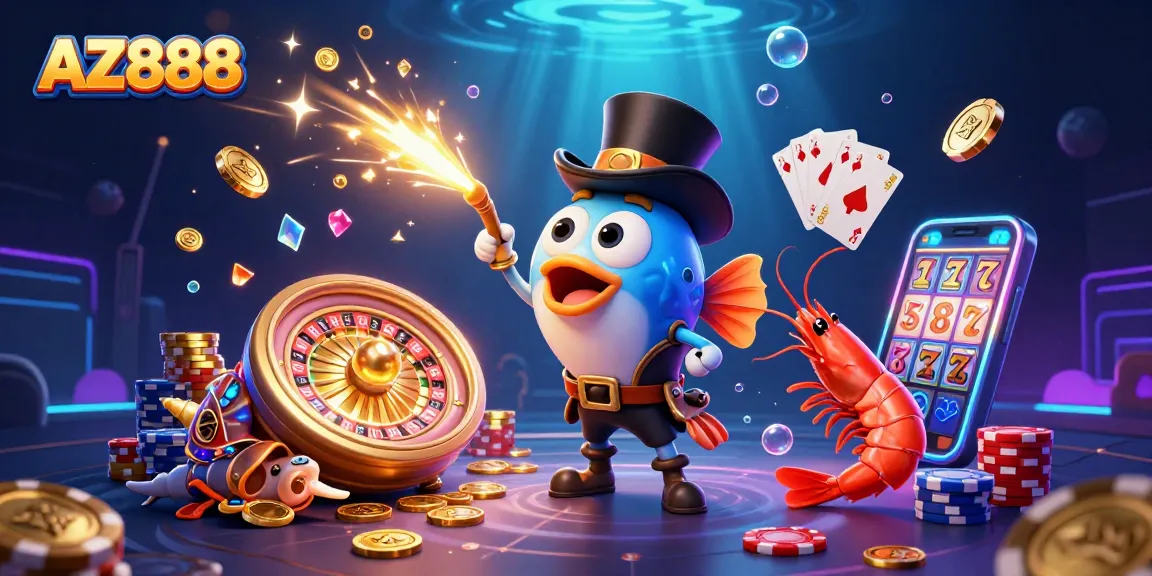 AZ888 attracts players with a lively 3D underwater theme featuring glowing treasures and casino elements.