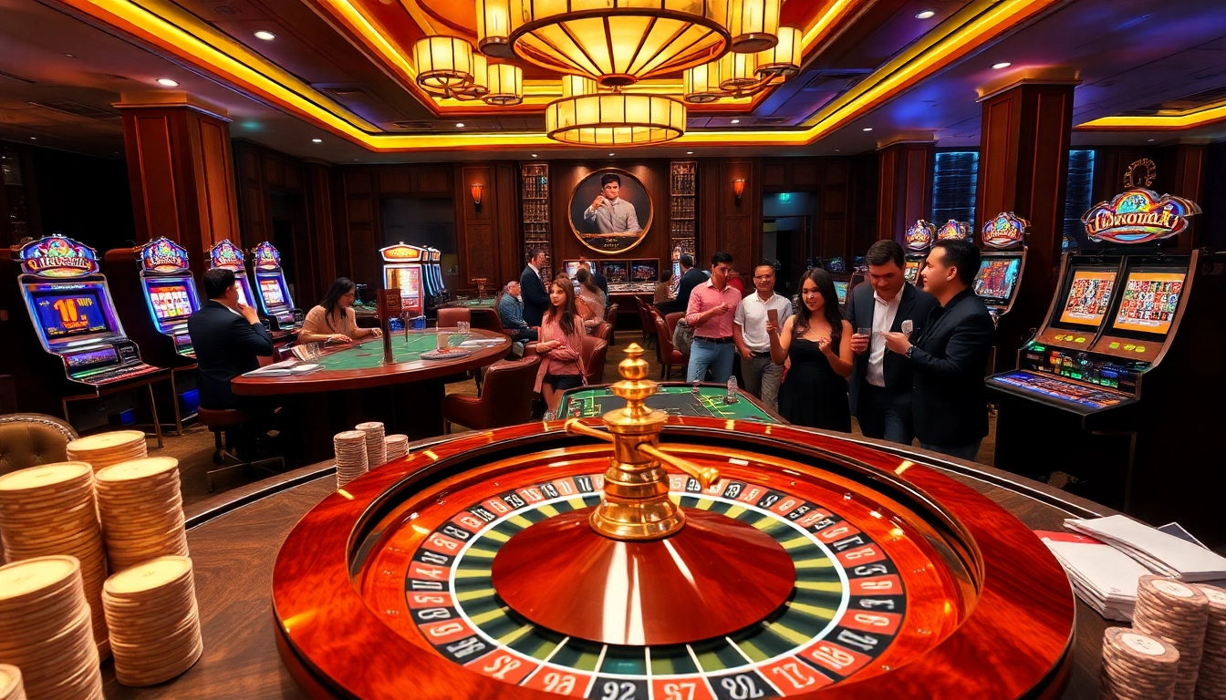 High-stakes excitement at 78win casino with spinning roulette and lively players.