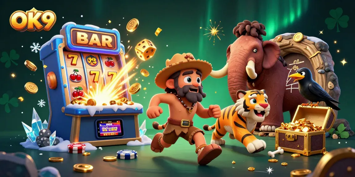 Engage with OK9's rich casino experience through this vibrant 3D illustration of dynamic gaming elements.