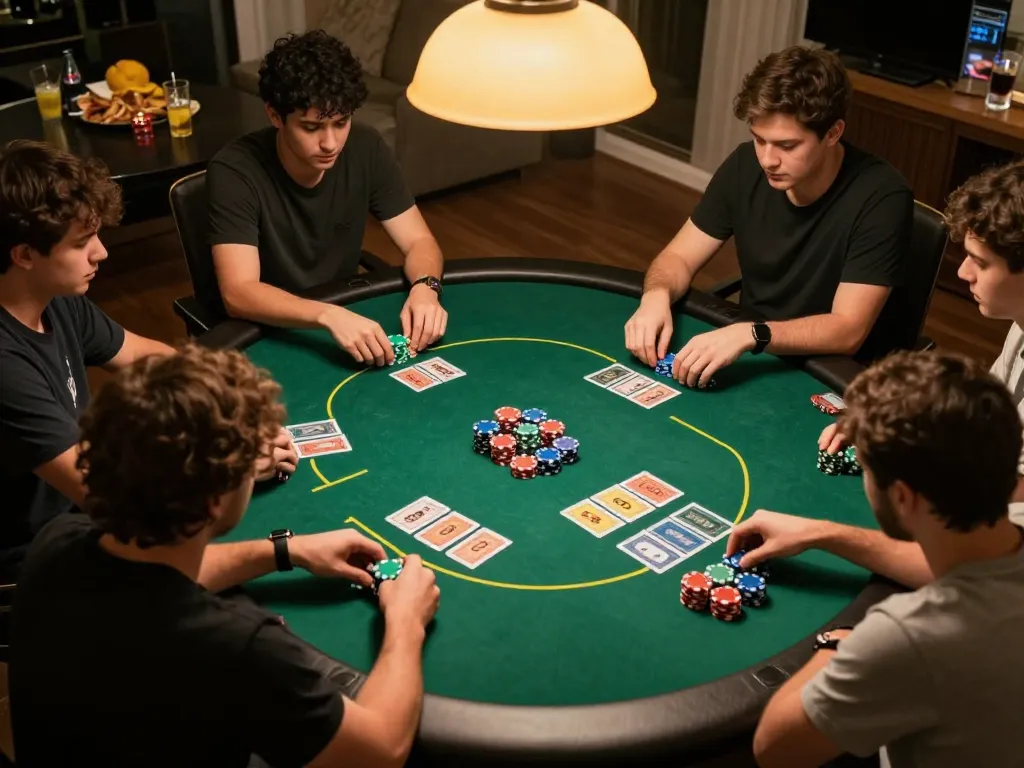 JJNN players strategizing during an engaging poker game night at home.