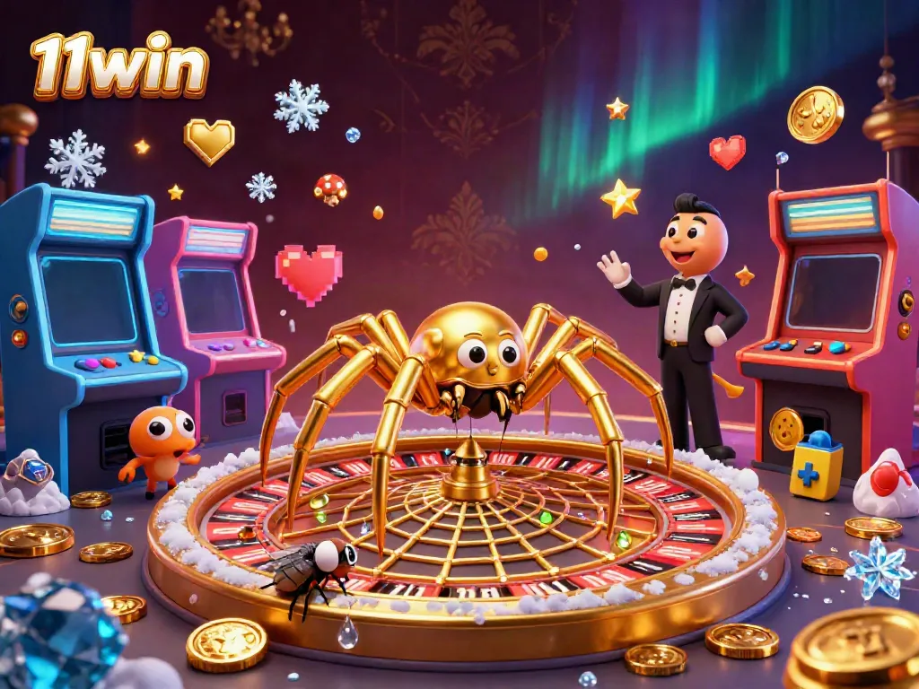 Engage with 11win's exciting gaming experience featuring a vibrant casino scene with animated characters.