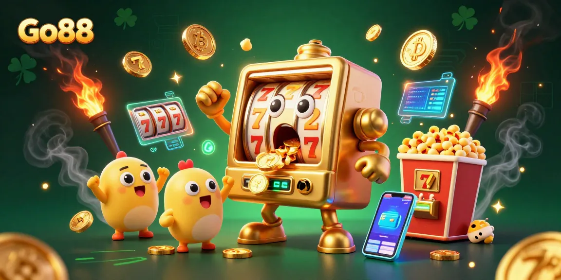 Go88's exciting slot machine hits the jackpot, showering coins in a fantastical casino scene.