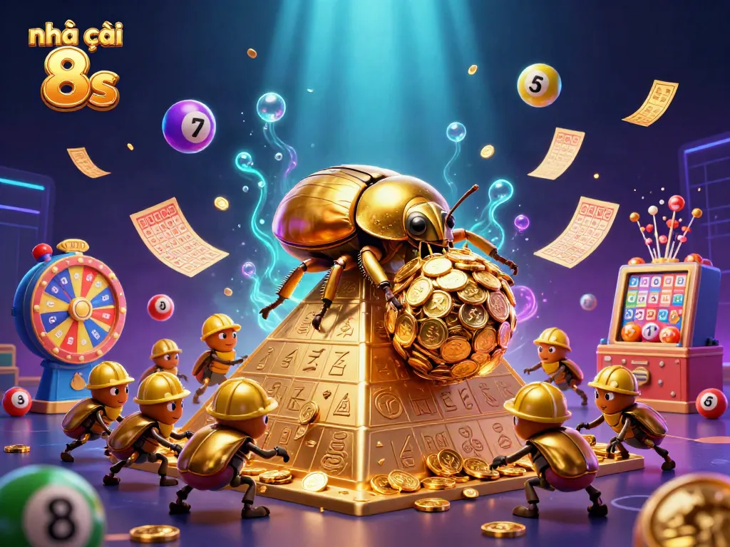Experience gaming excitement at Nhà cái 8s, featuring vibrant animated elements and casino icons.