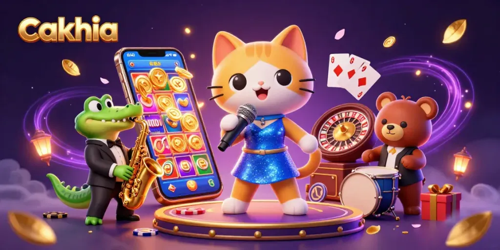 Cakhia interactive gaming scene with vibrant characters and dazzling casino elements.