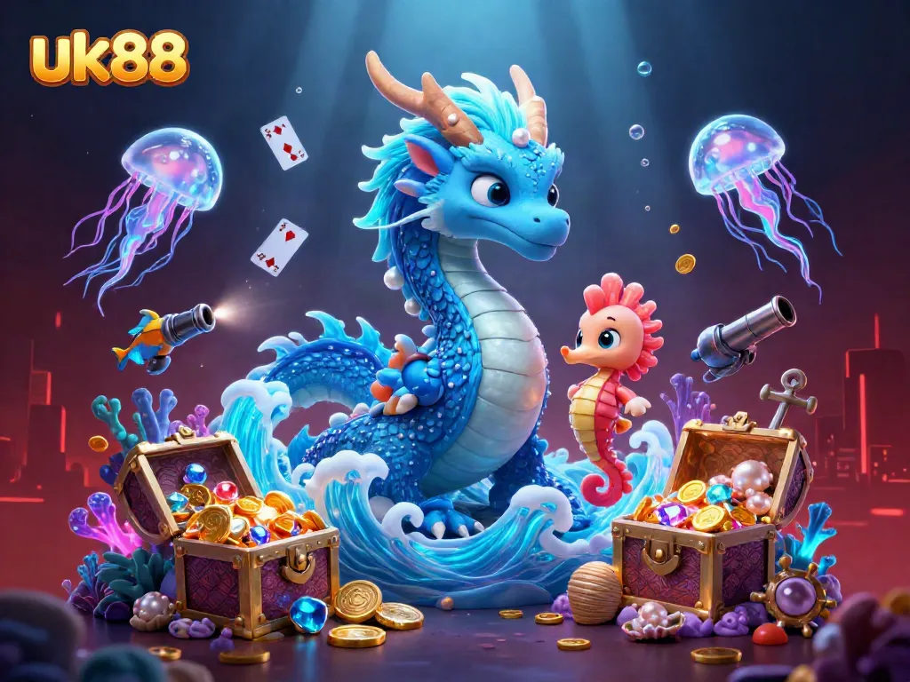 Engage with uk88’s vibrant gaming scene featuring dynamic characters and underwater casino treasures.