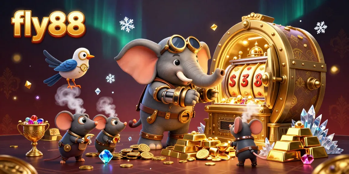 Spin and win at the fly88 casino with vibrant steampunk characters and dazzling treasures!