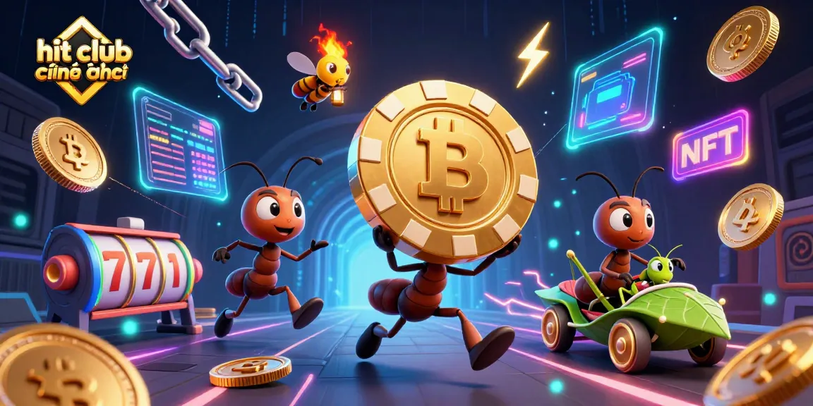Engage with the hit club chính thức, featuring 3D ants running a heist for cash in a vibrant casino-themed illustration.