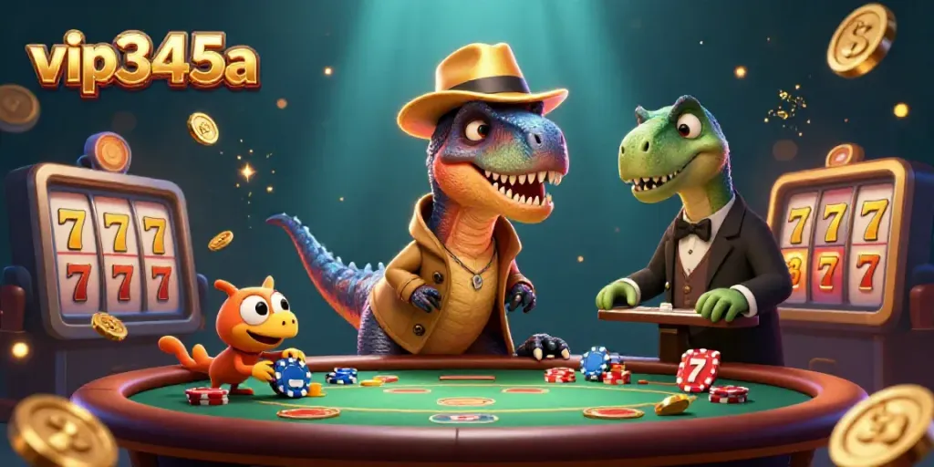 Join the fun at vip345a with animated characters in a thrilling casino scene.