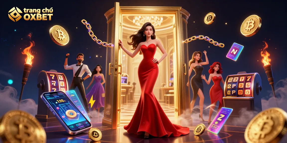 Experience the vibrant excitement at trang chủ OXBET with a stunning Asian woman welcoming players to the VIP casino.