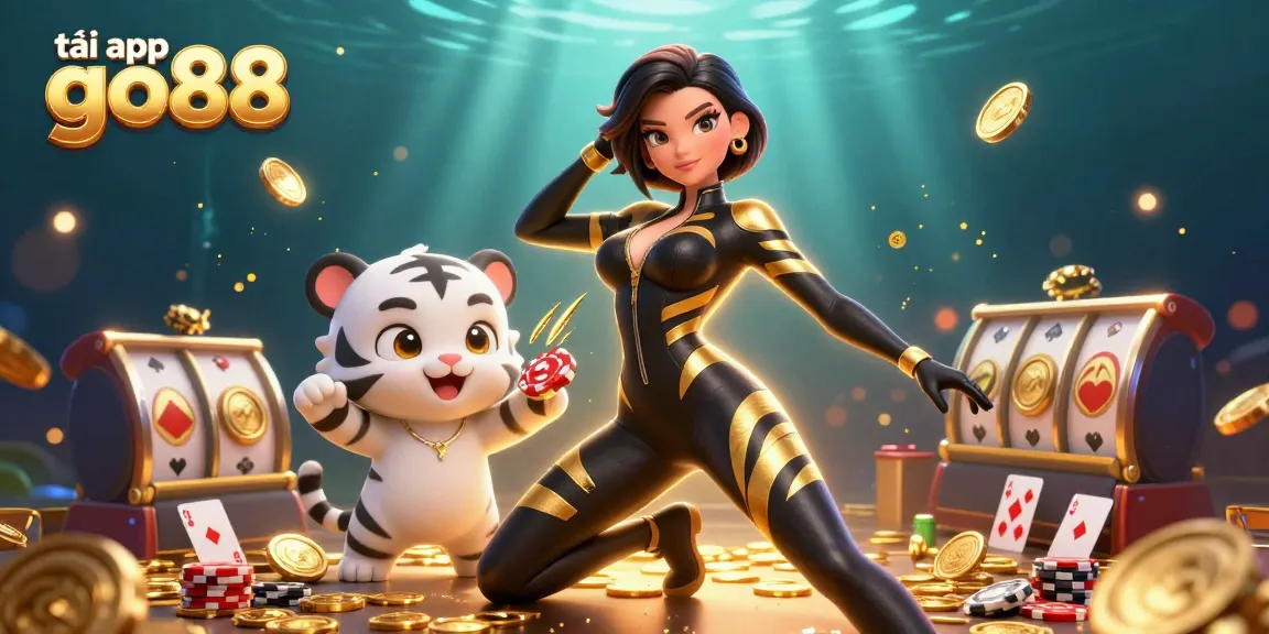 Engage in exciting gaming action with tải app go88 as a stunning woman and white tiger animate the scene.