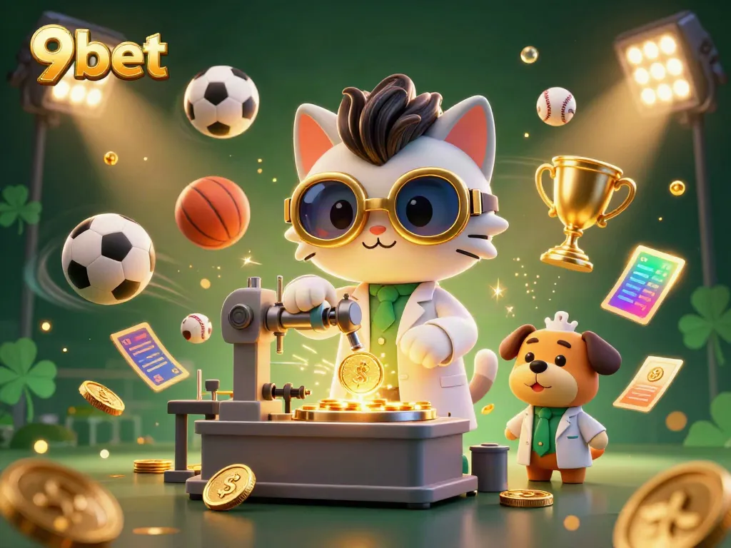 Engage with 9bet's thrilling gaming experience as a mad scientist cat invents gold-coin magic.