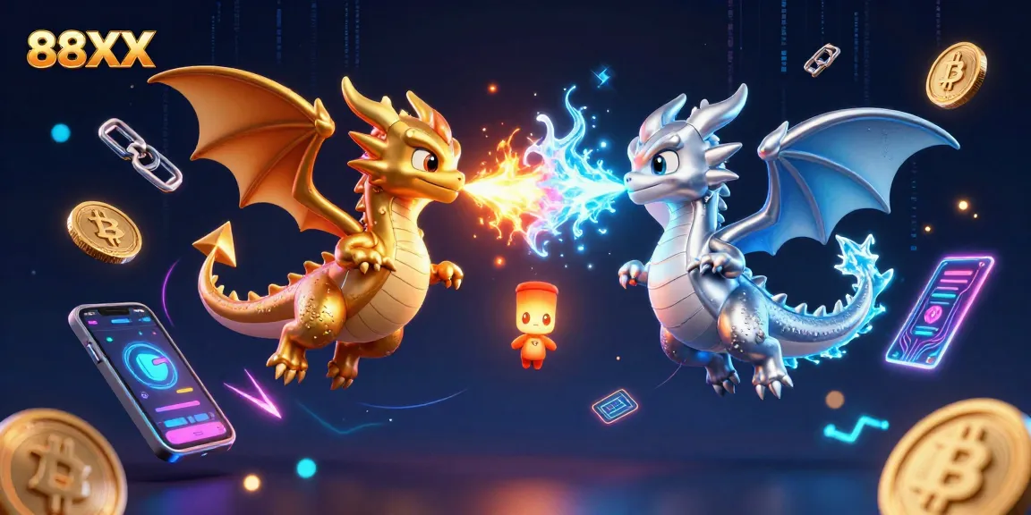 Experience thrilling gameplay at 88XX with gold and silver dragons symbolizing luck and fortune.