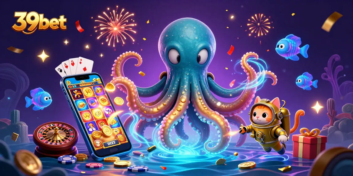 Spin to win with 39bet's vibrant 3D kraken illustration showcasing thrilling casino games