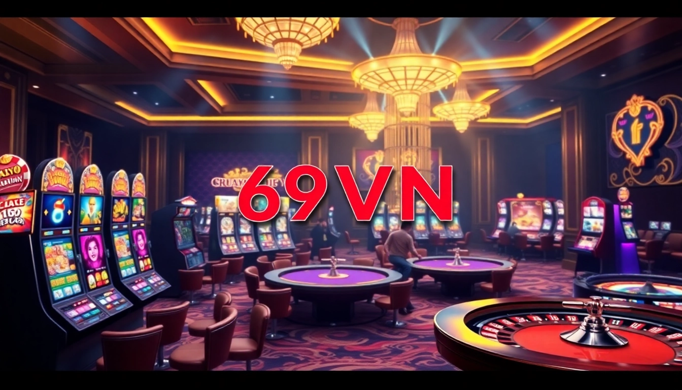 Engaging players at 69VN online casino enjoying vibrant slot machines and roulette.