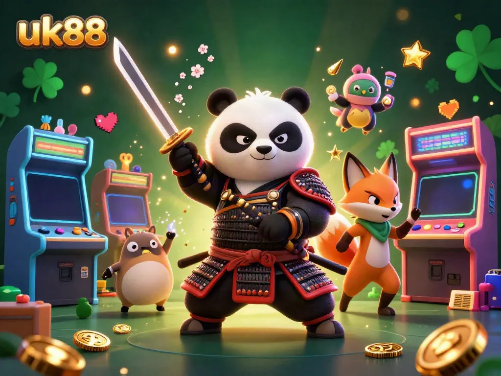 Engage with uk88's vibrant gambling scene featuring a samurai panda, ninja fox, and magical tanuki.
