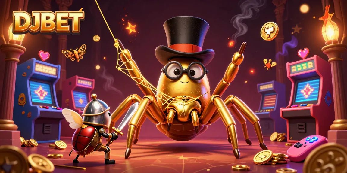 DJBET enhances excitement with a unique casino scene featuring a golden tarantula and knight.