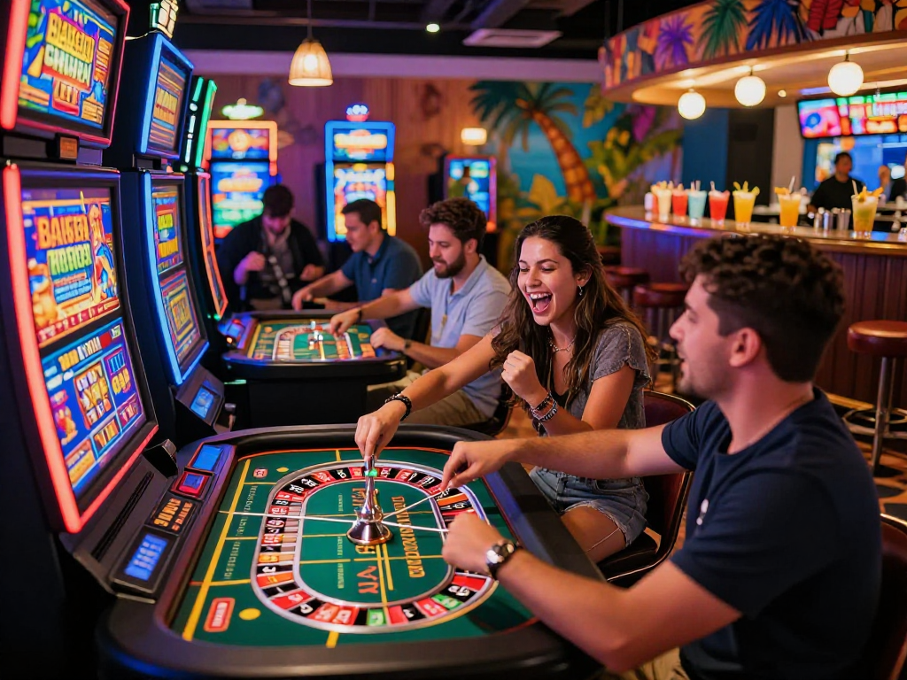 Jogadores se divertindo em cassino da SPBET com destaque para jogos vibrantes