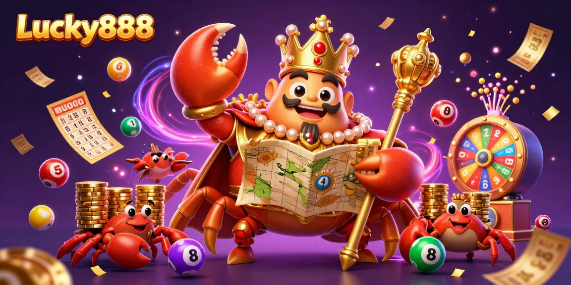 Engage with Lucky888 in a vibrant online casino universe filled with dynamic lottery elements and a golden crab emperor.