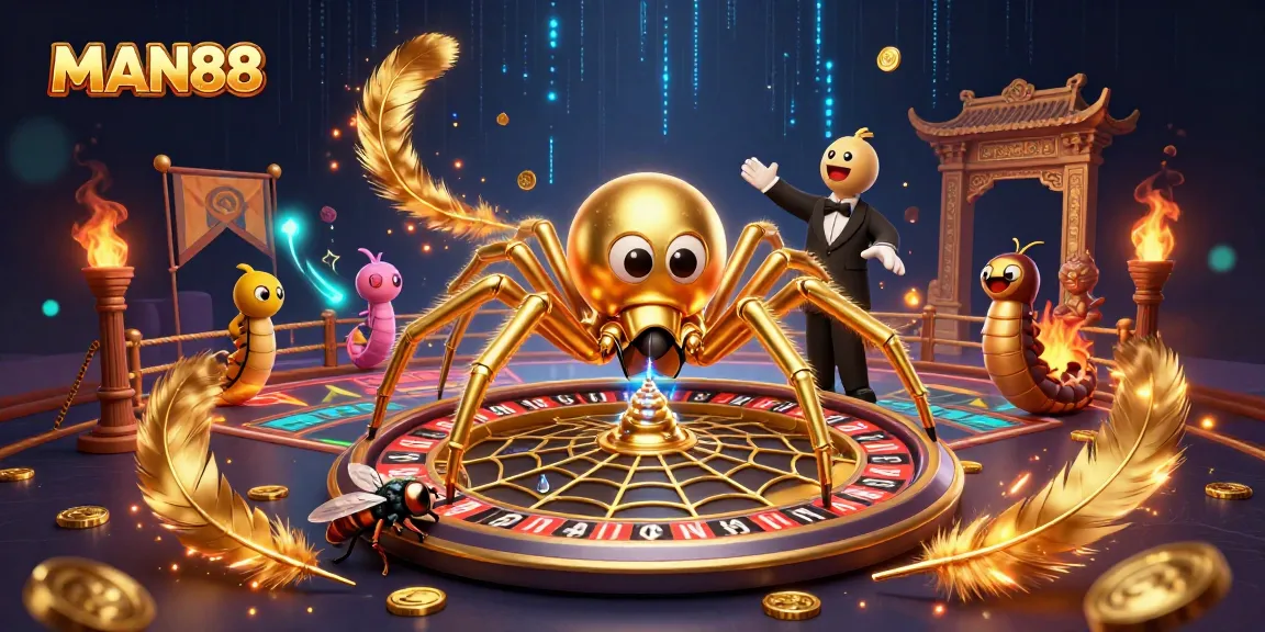 Experience thrilling bets at MAN88 with a vibrant casino scene featuring a golden roulette wheel.