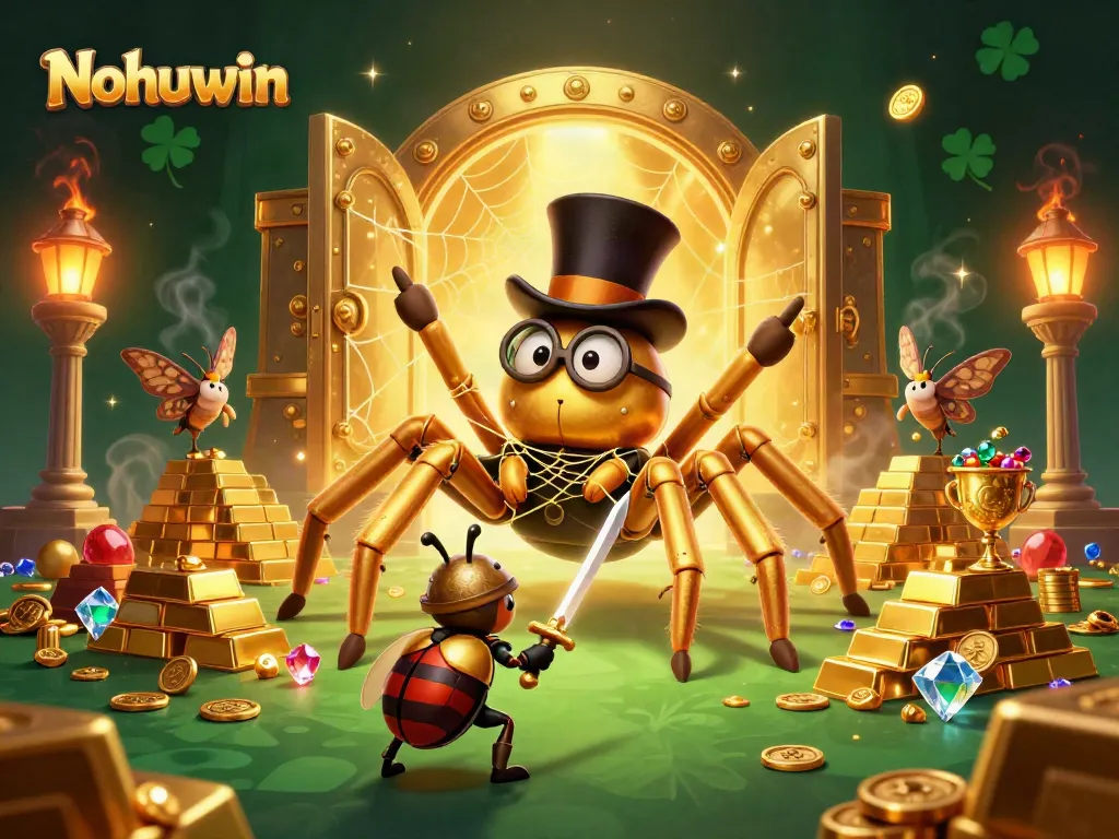 Nohuwin showcases a whimsical casino adventure with characters in a vibrant 3D scene capturing excitement.