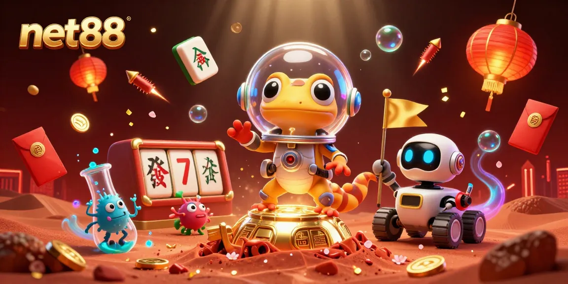 Experience the excitement of net88 as a Martian gecko explores a vibrant golden casino!