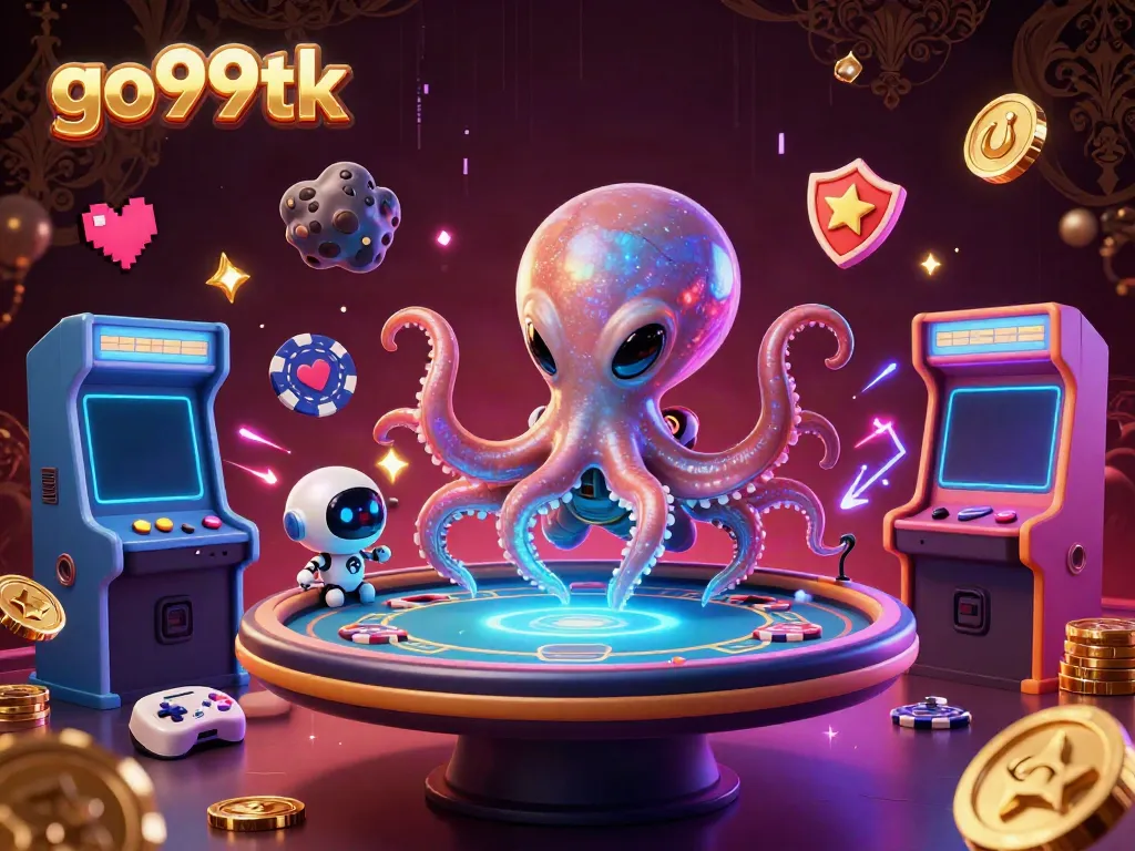 Experience ultimate thrills at go99tk with a vibrant 3D alien octopus poker scene.