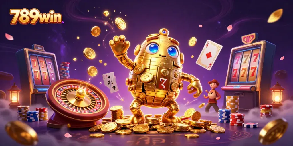 Witness the dazzling spectacle of 789win with a golden golem, jackpots and spinning roulette.
