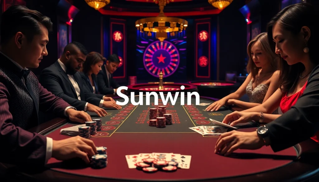 Playing Tài Xỉu Sunwin at an elegant casino table with colorful chips and cards.