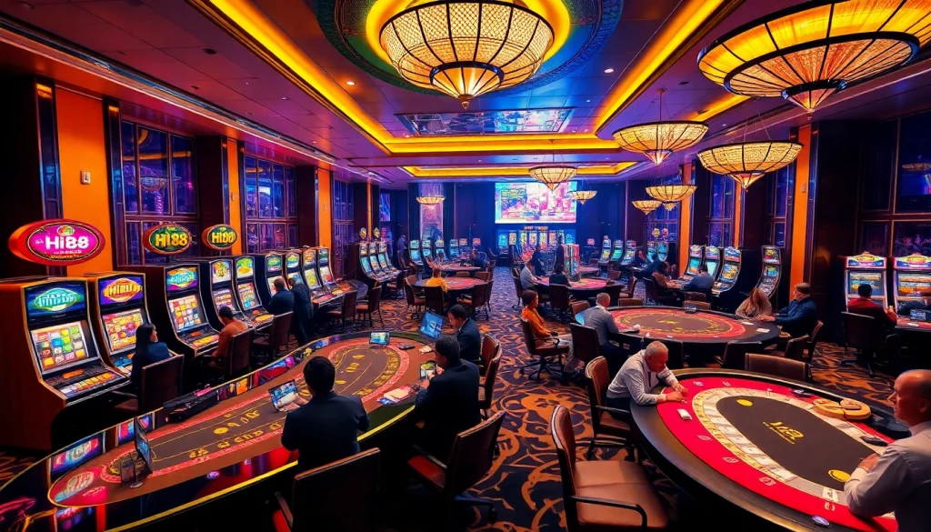 Experience the excitement at Hi88 with vibrant casino games, poker tables, and slot machines.