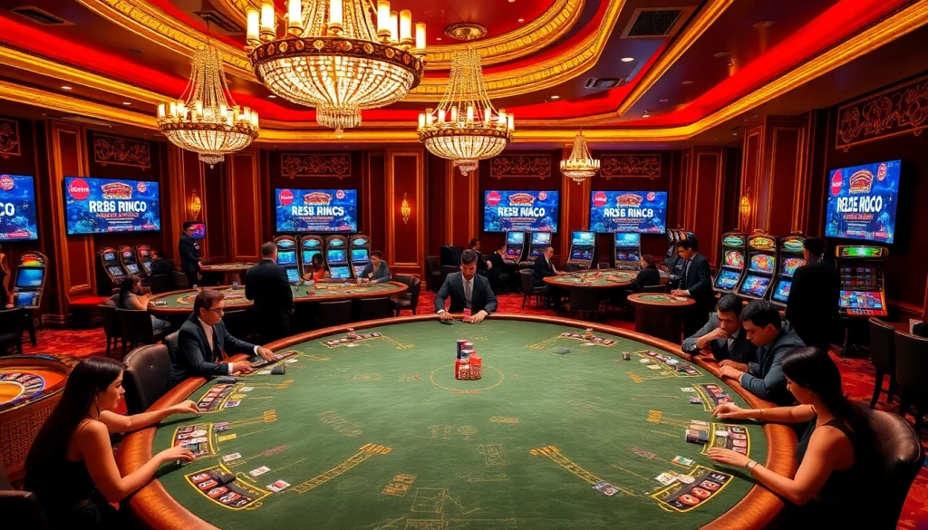 Players enjoying high-stakes poker at RR88 com casino, showcasing excitement and luxury.