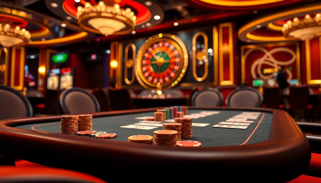 Experience high-stakes gaming at https://f8bet.dental with vibrant casino tables and poker chips.