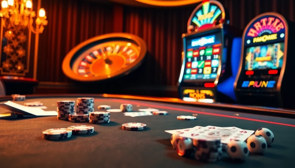 Rich casino atmosphere featuring poker chips and a roulette wheel at rikbet site.