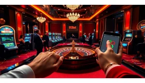 Experience thrilling gameplay at 813bet with a luxurious casino environment showcasing roulette and excited players.