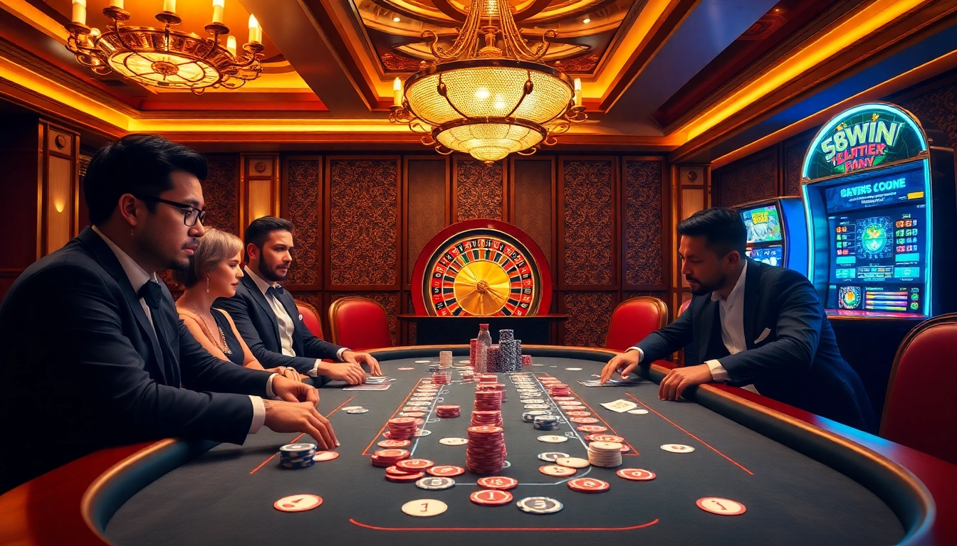 Players enjoy a thrilling round at the 58WIN poker table with vibrant chips and cards.