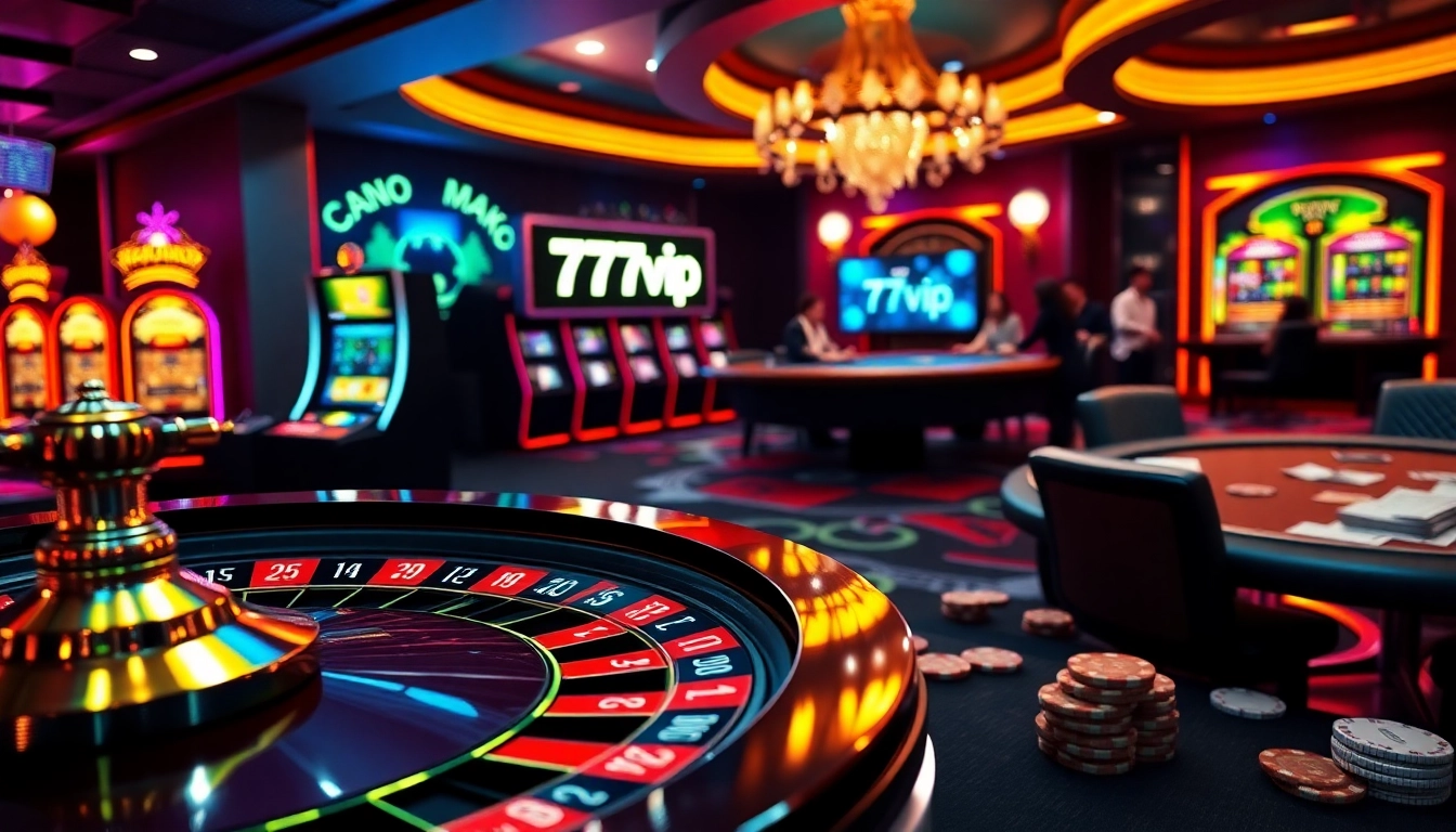 Players enjoying various games at 777vip casino, showcasing roulette, slots, and poker excitement.