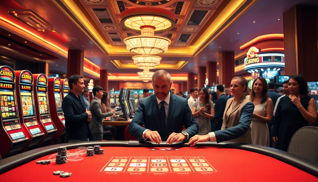 Jouer au casino usdt, un croupier animant une table pleine d'énergie et de couleurs.