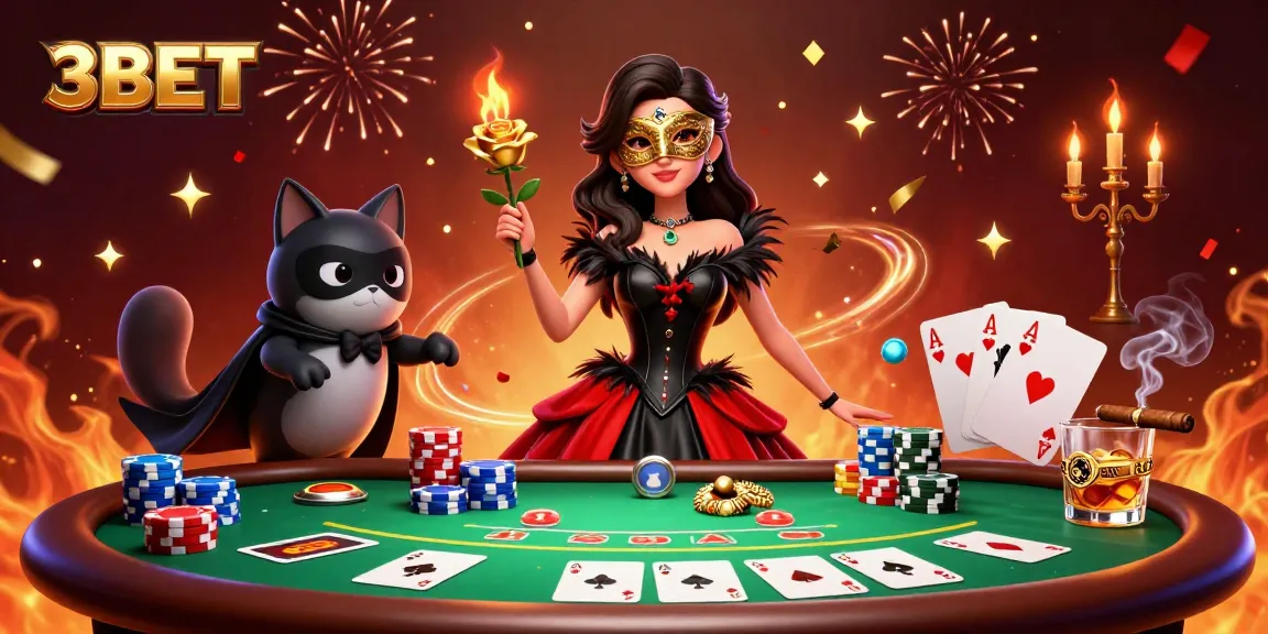 Experience the excitement of 3BET with a stunning casino scene featuring poker elements and a captivating atmosphere.