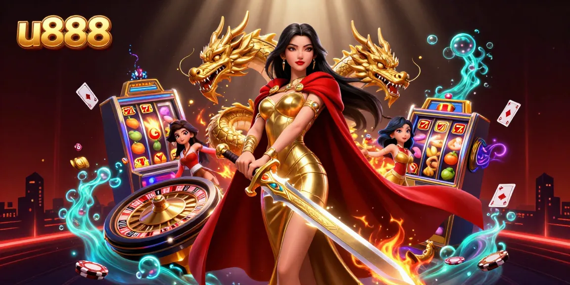 Experience u888's thrilling casino adventure with dynamic gaming elements in a vibrant 3D scene.