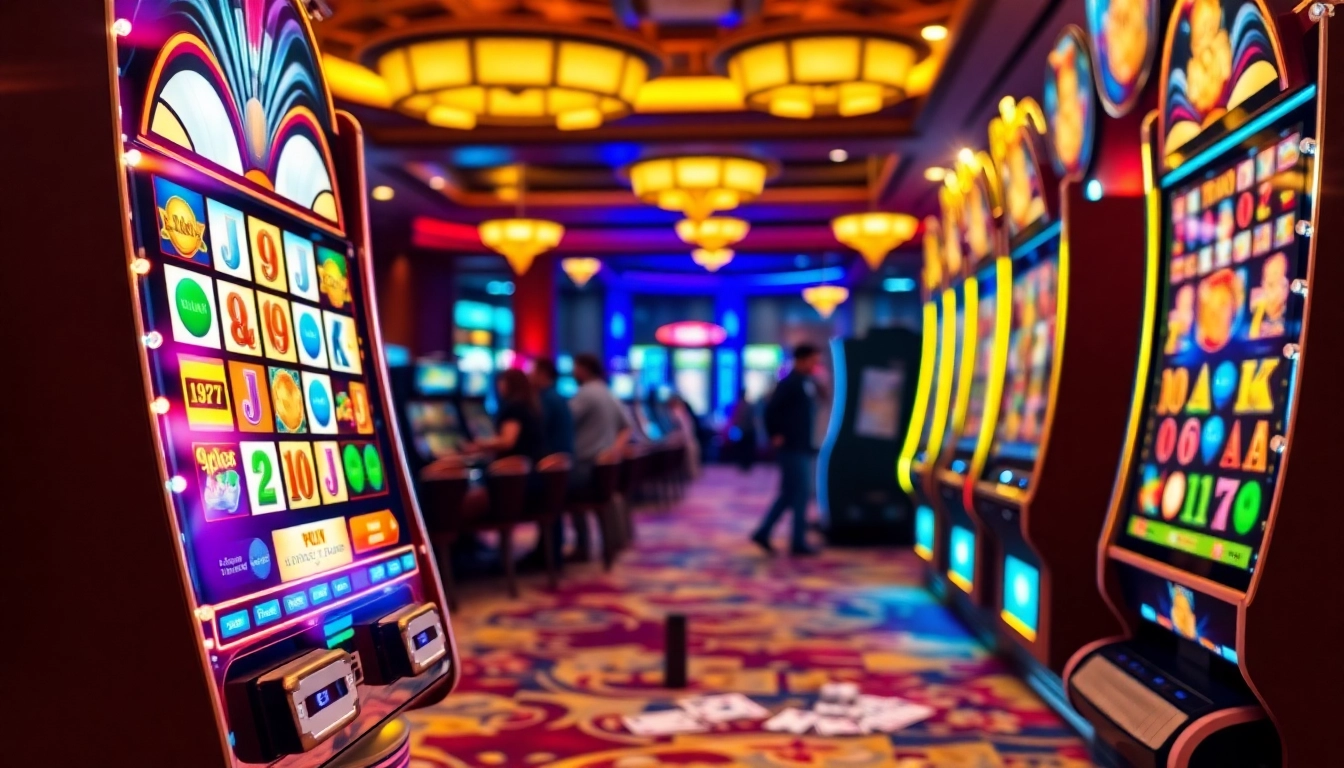 Menangkan jackpot pada slot mesin dengan latar kasino yang hidup dan menarik.