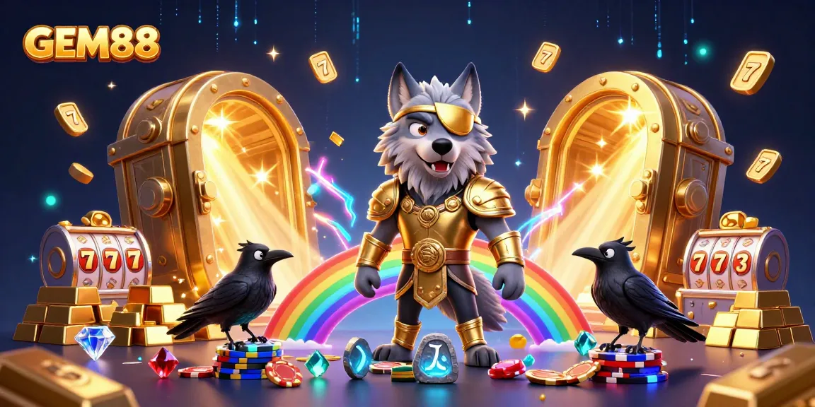 Experience thrilling wins with GEM88 at a vibrant casino scene featuring Norse characters!
